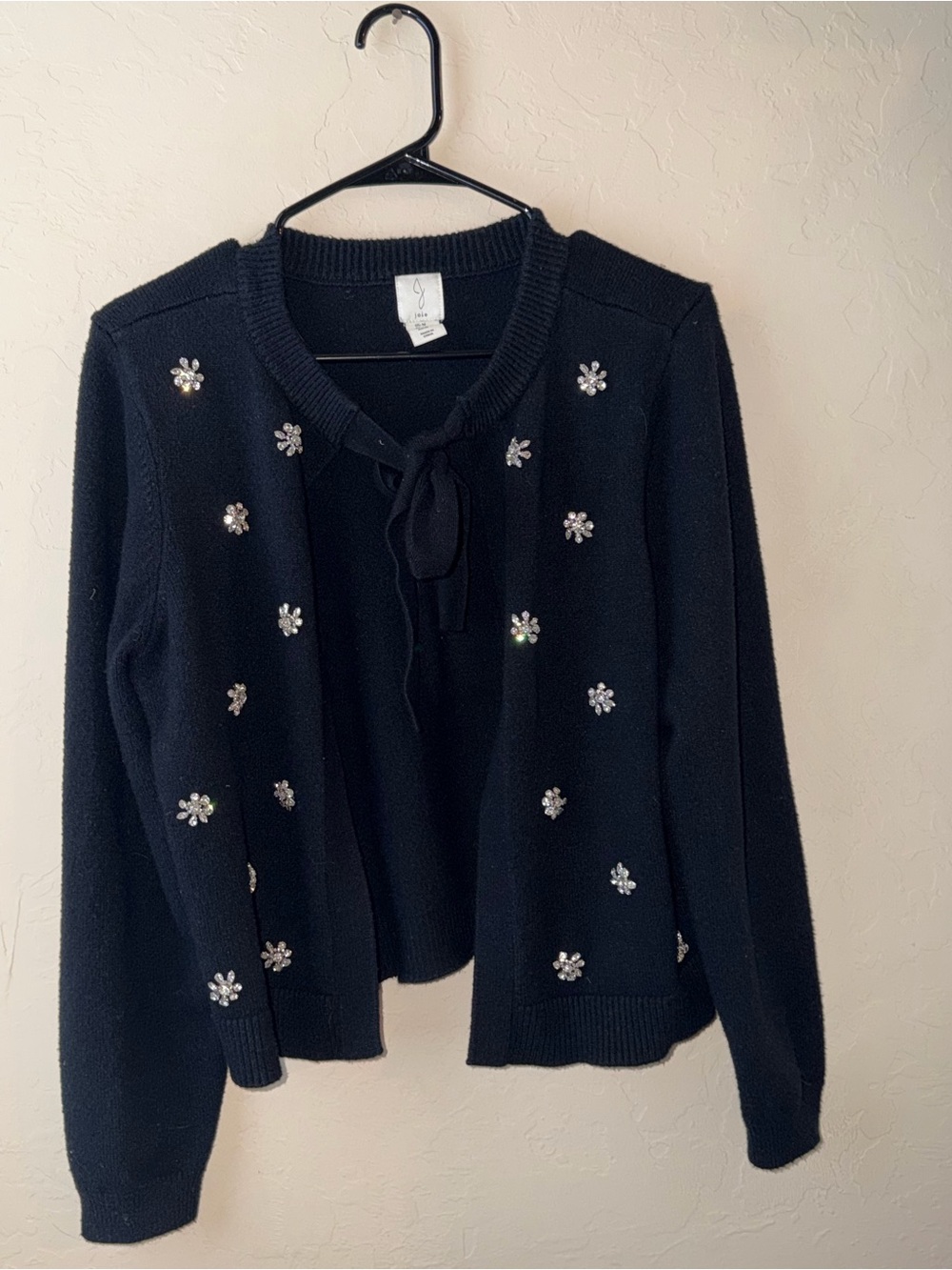 Black Knit Joie Sweater sparkling rhinestone floral embellishments size M